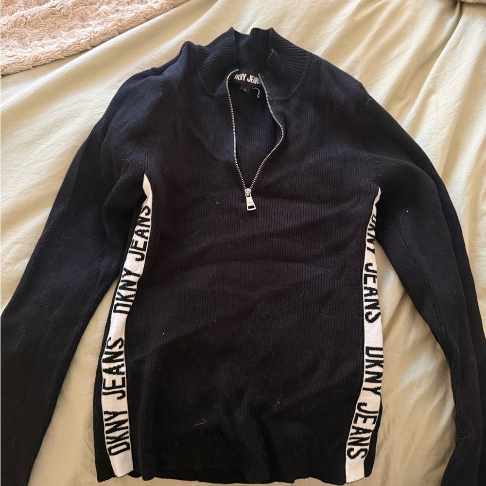DKNY Charcoal Knit Sweater with Zipper